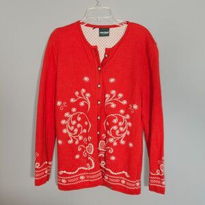 Geiger Collections Austria Red Wool Cardigan Sweater Silver Buttons Size 42